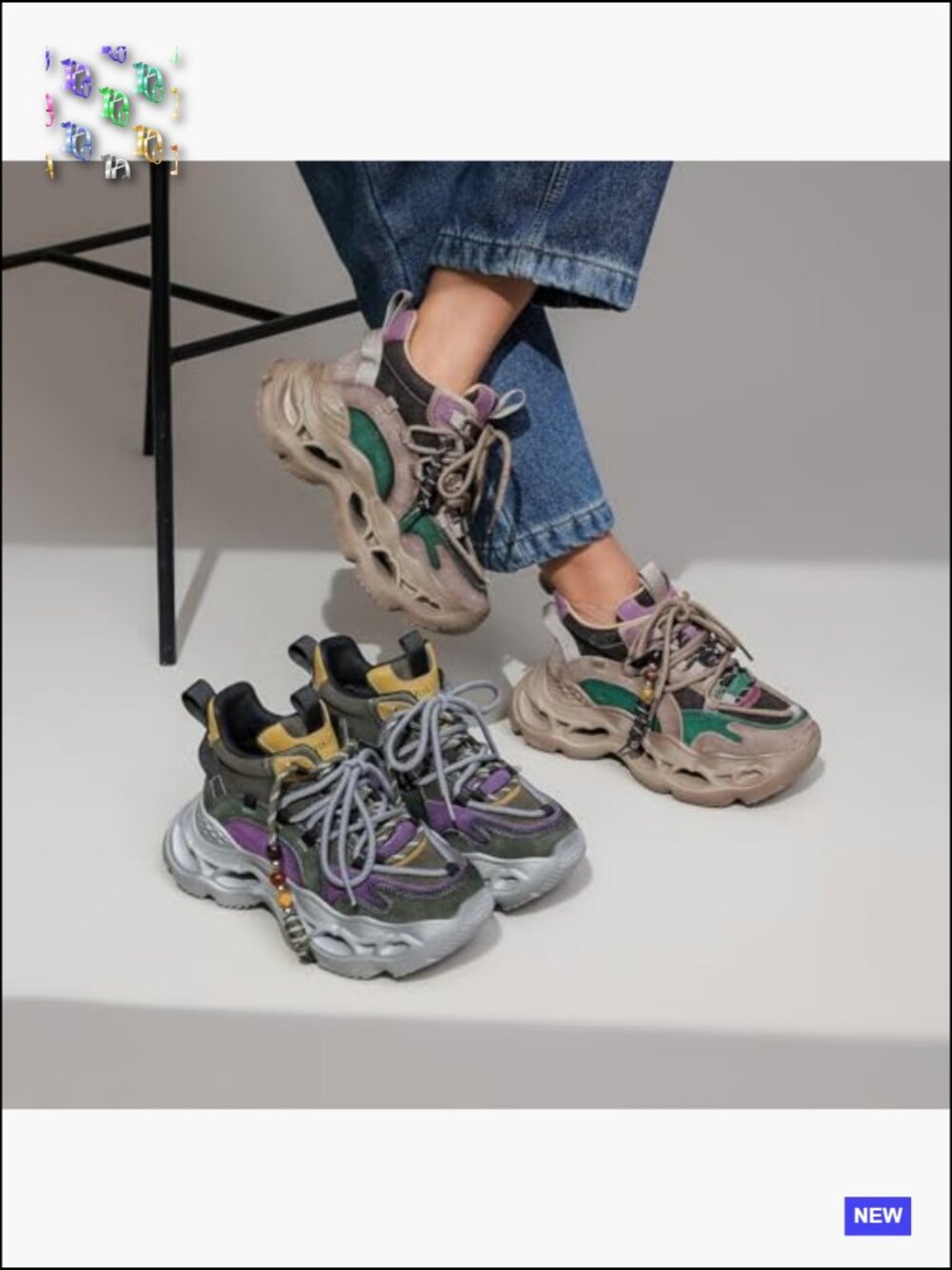 Chunky Platform Walking Sneakers Comfort Lace-Up Retro Hologram Fall Sneaker - Picture 2 of 7